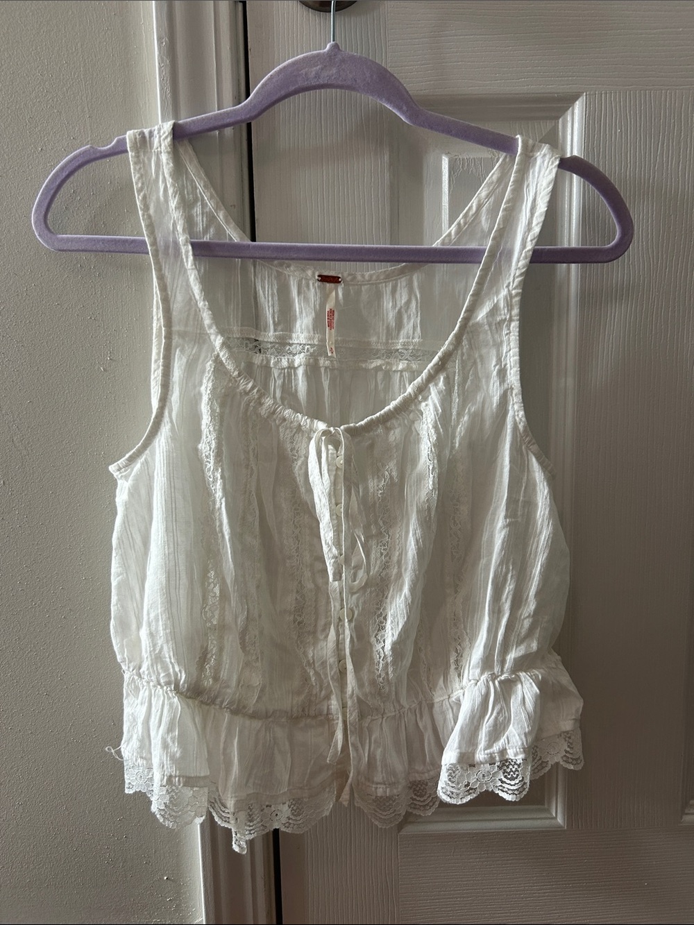 Free People White Lace-Trim Peplum Camisole